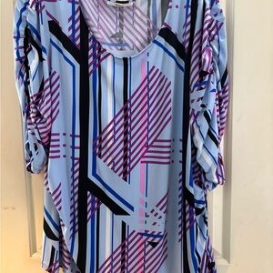 Dana Buchman Blue and Pink Geometric Blouse